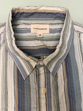 Lucky Brand Mens Striped Button-Down Shirt in Blue, Green & White XXL